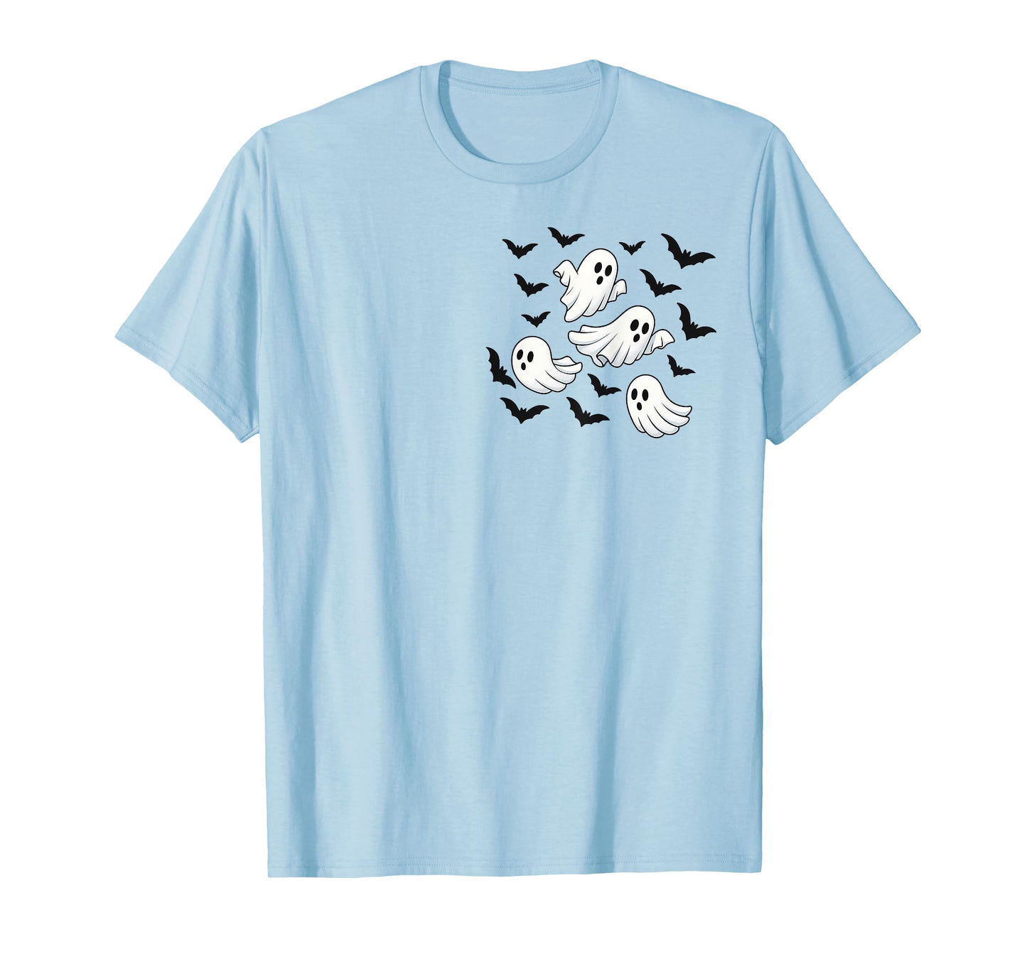 Cute Flying Ghosts and Bats Halloween Pocket Spooky Season T-Shirt