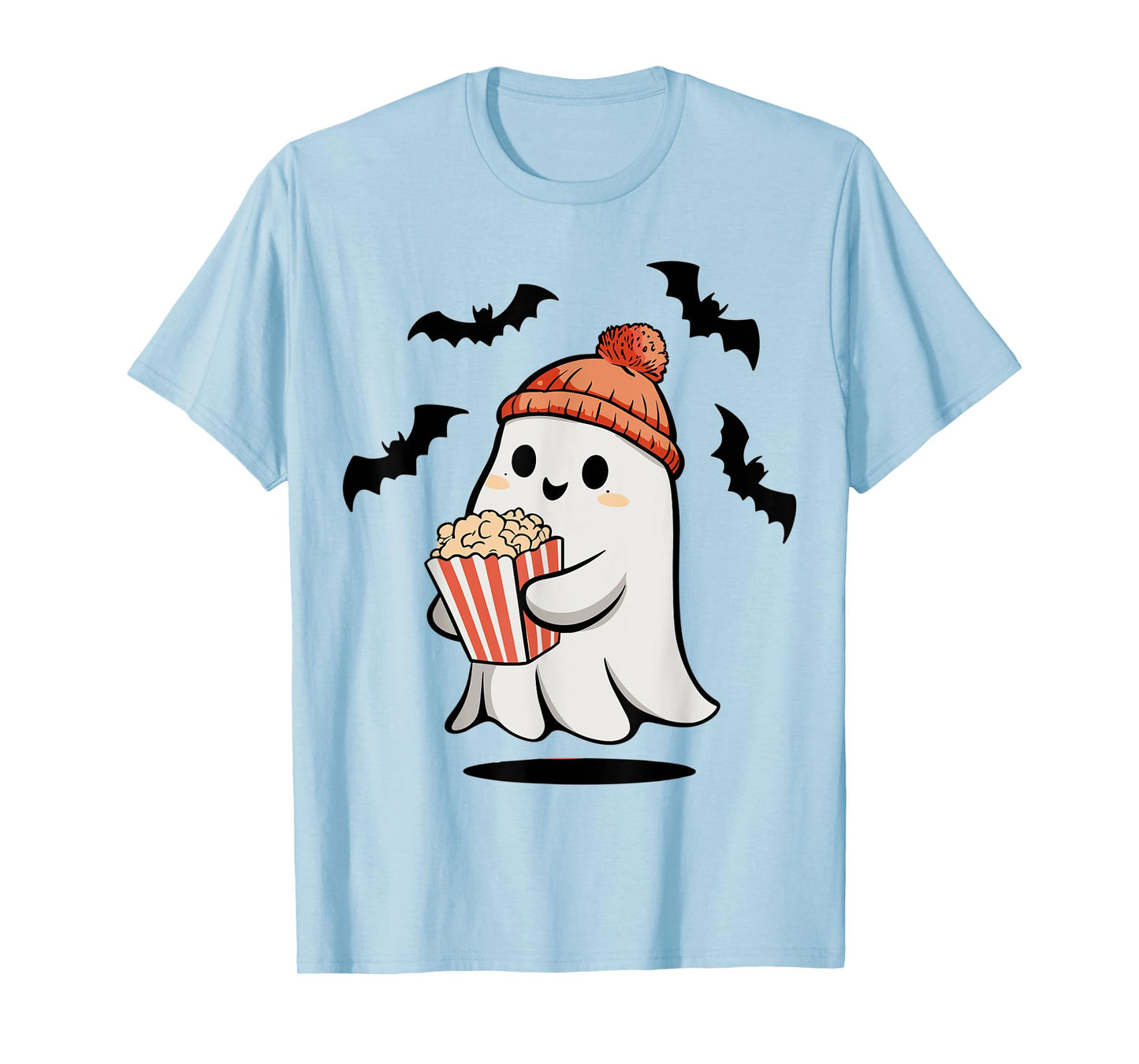 Funny Ghost Eating Pop Corn Lovers Spooky Halloween T-Shirt