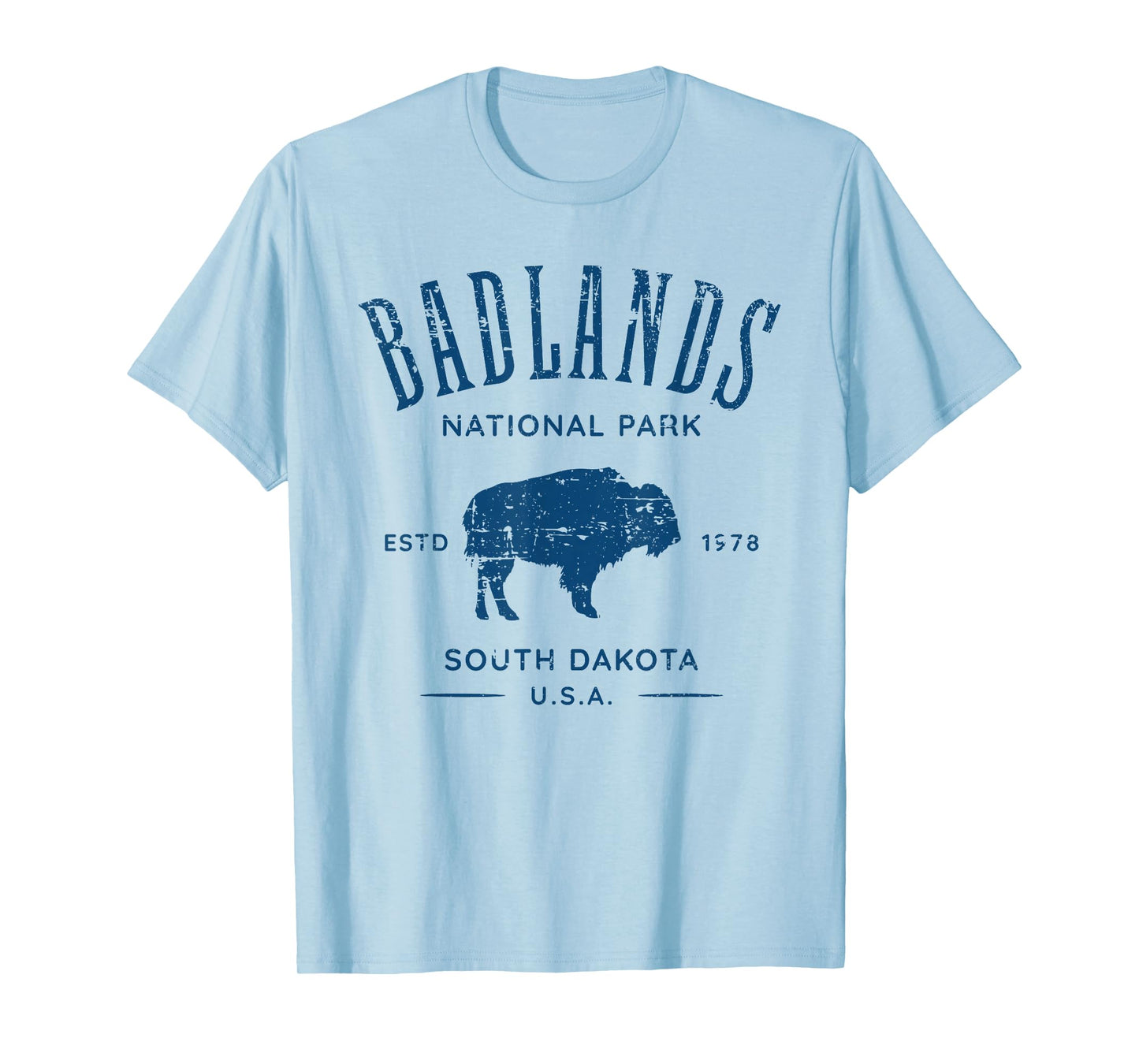 Badlands South Dakota Bison Distressed Design T-Shirt