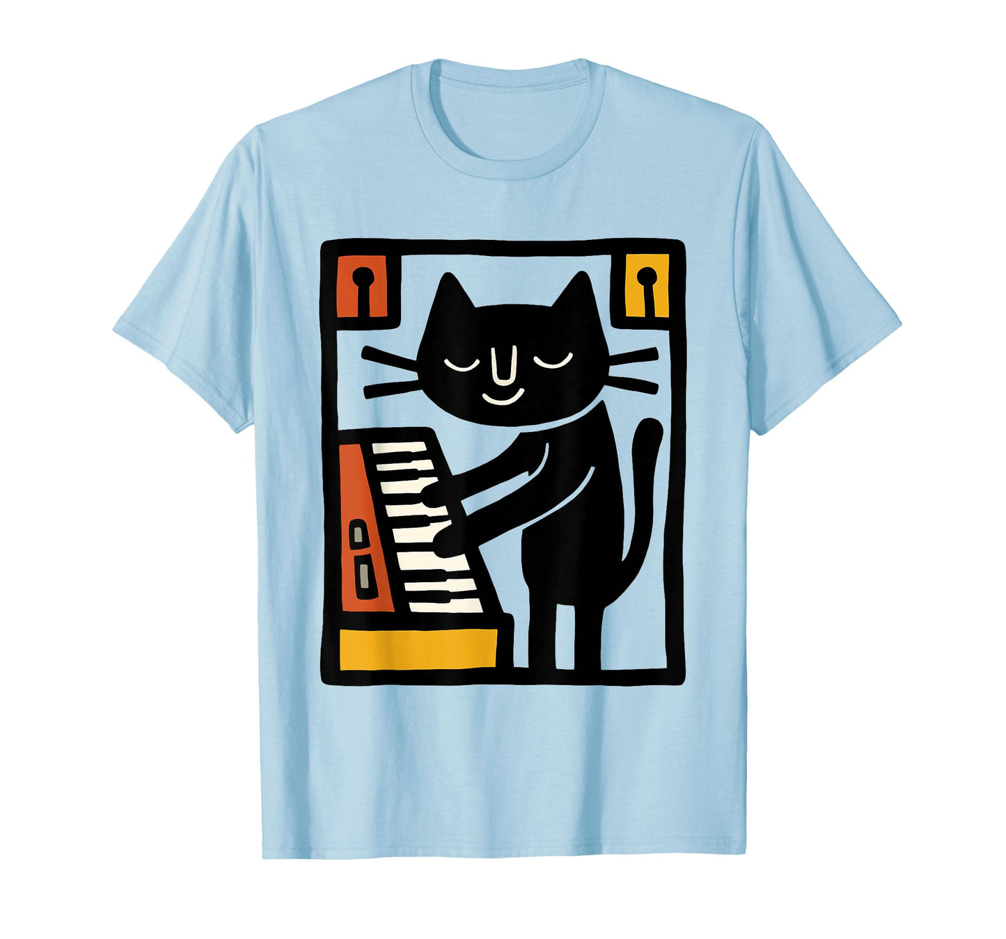 Cat Playing Keyboard – Funny Music Cat Illustration Art T-Shirt