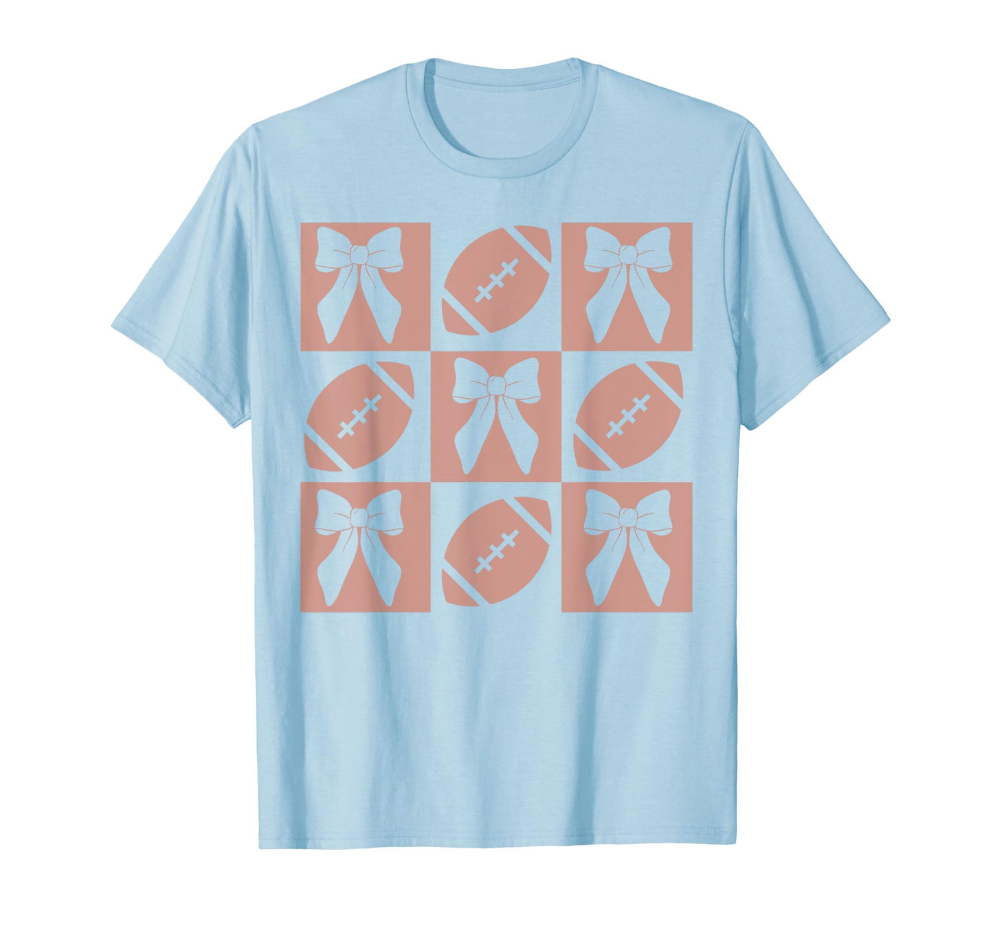 Checkered Football Women Girls Kid Coquette Bow Football Mom T-Shirt