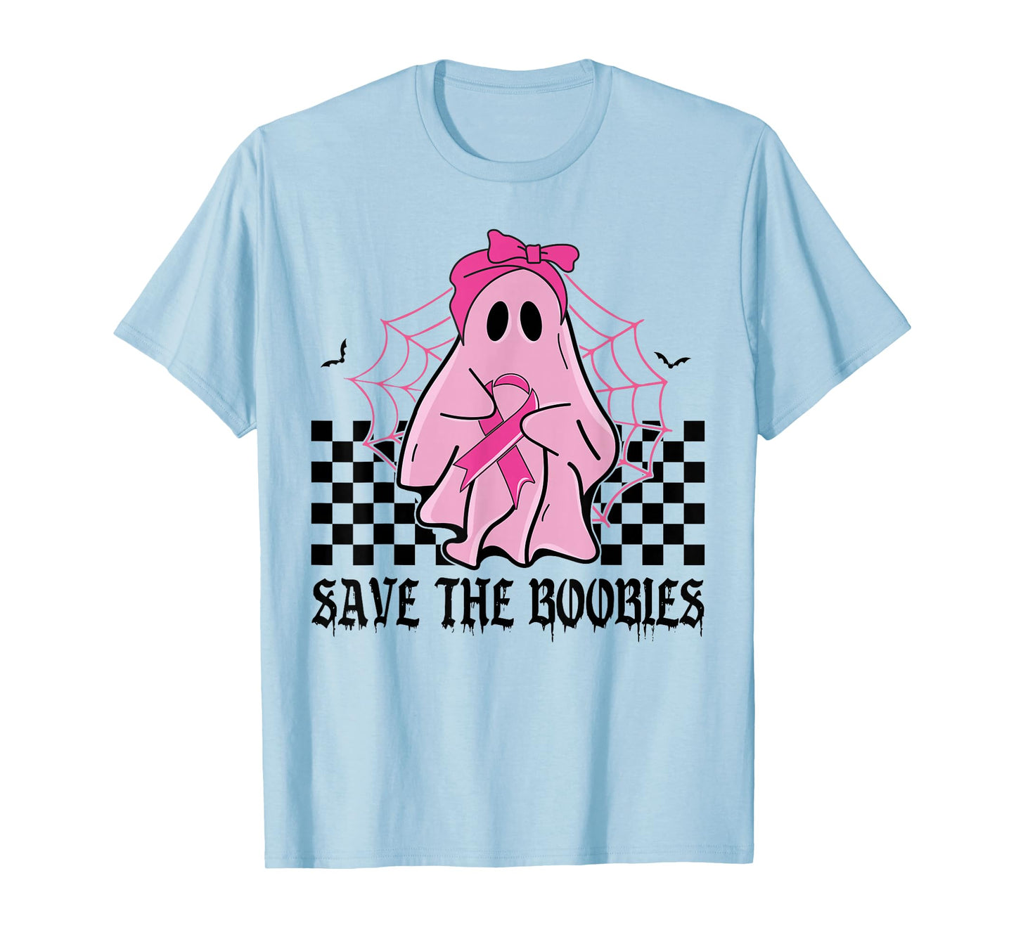 Save The Boobies Funny Breast Cancer Ribbon Halloween Ghost T-Shirt