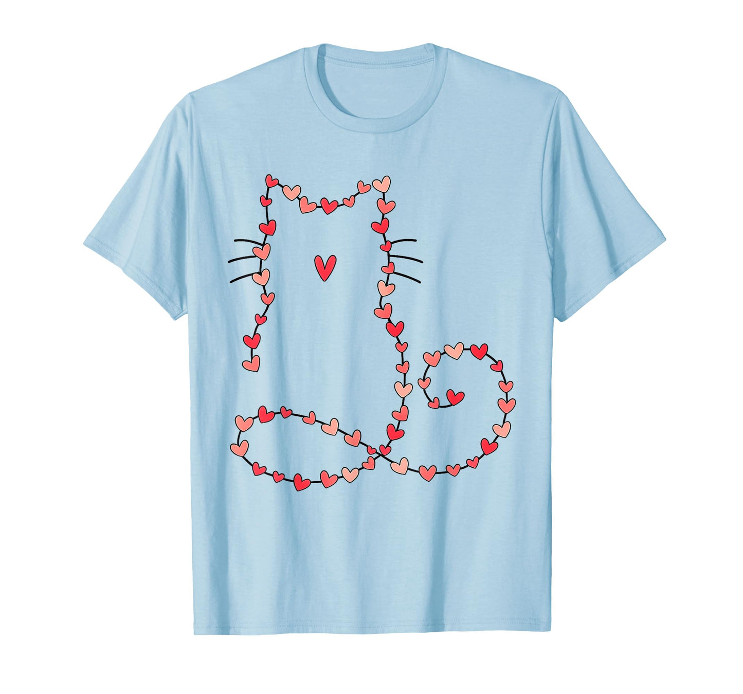 Cute Cat Outline Made of Hearts Valentine Style for Cat Love T-Shirt