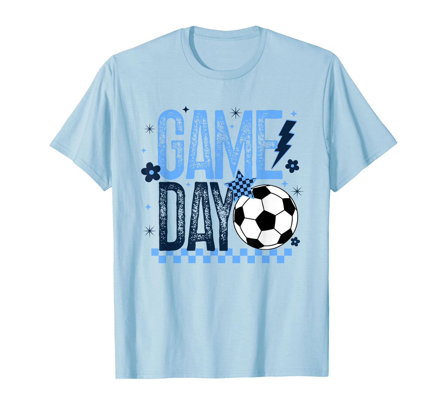 Game Day Soccer Season Retro Light Blue Checkered T-Shirt