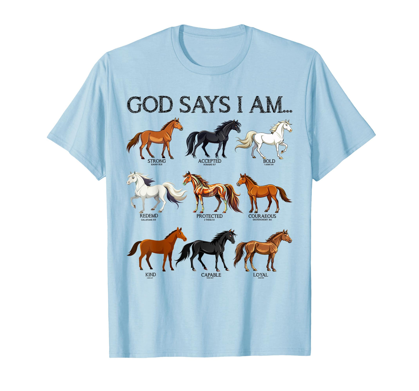 Horses God Says I Am Cute Christian Girl Teen Bible Verse T-Shirt