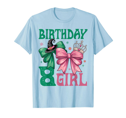 8th Birthday Girl Witch Pink Green 8 Year Old Birthday Girl T-Shirt