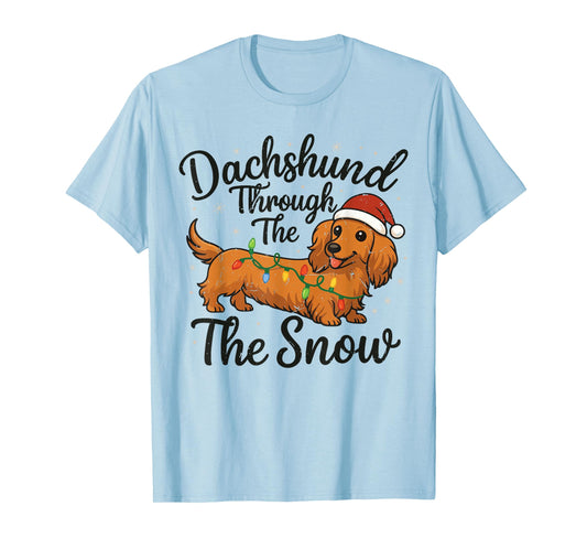 Toddler Long Hair Dachshund Through Snow Christmas Pajamas T-Shirt