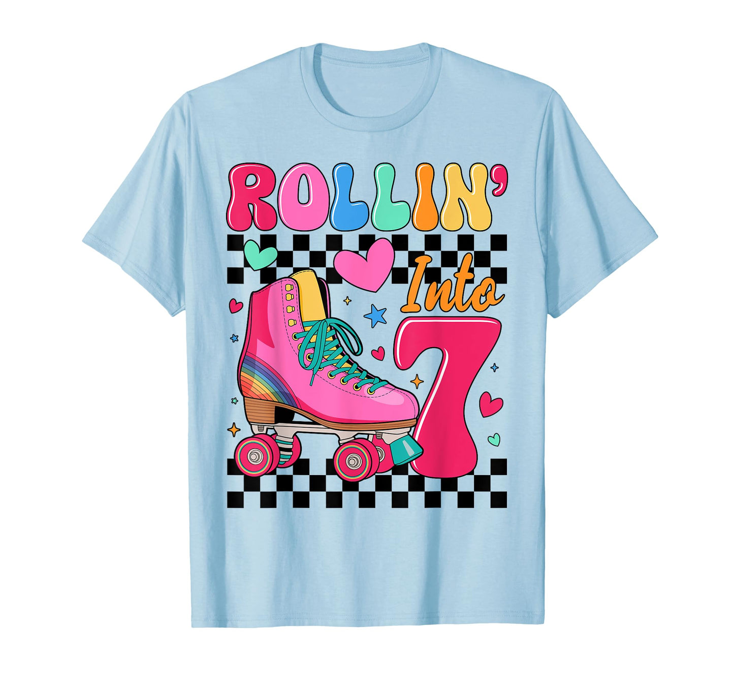 Rolling Into 7 Years Old Roller Skating Girl 7th Birthday T-Shirt