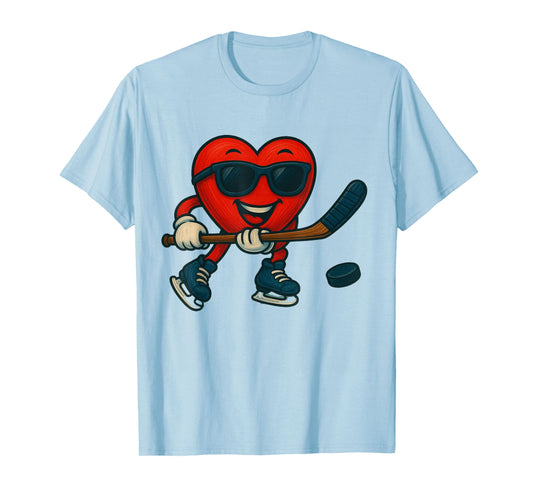 Valentines Day Ice Hockey Funny Red Heart Love Boys Kids T-Shirt