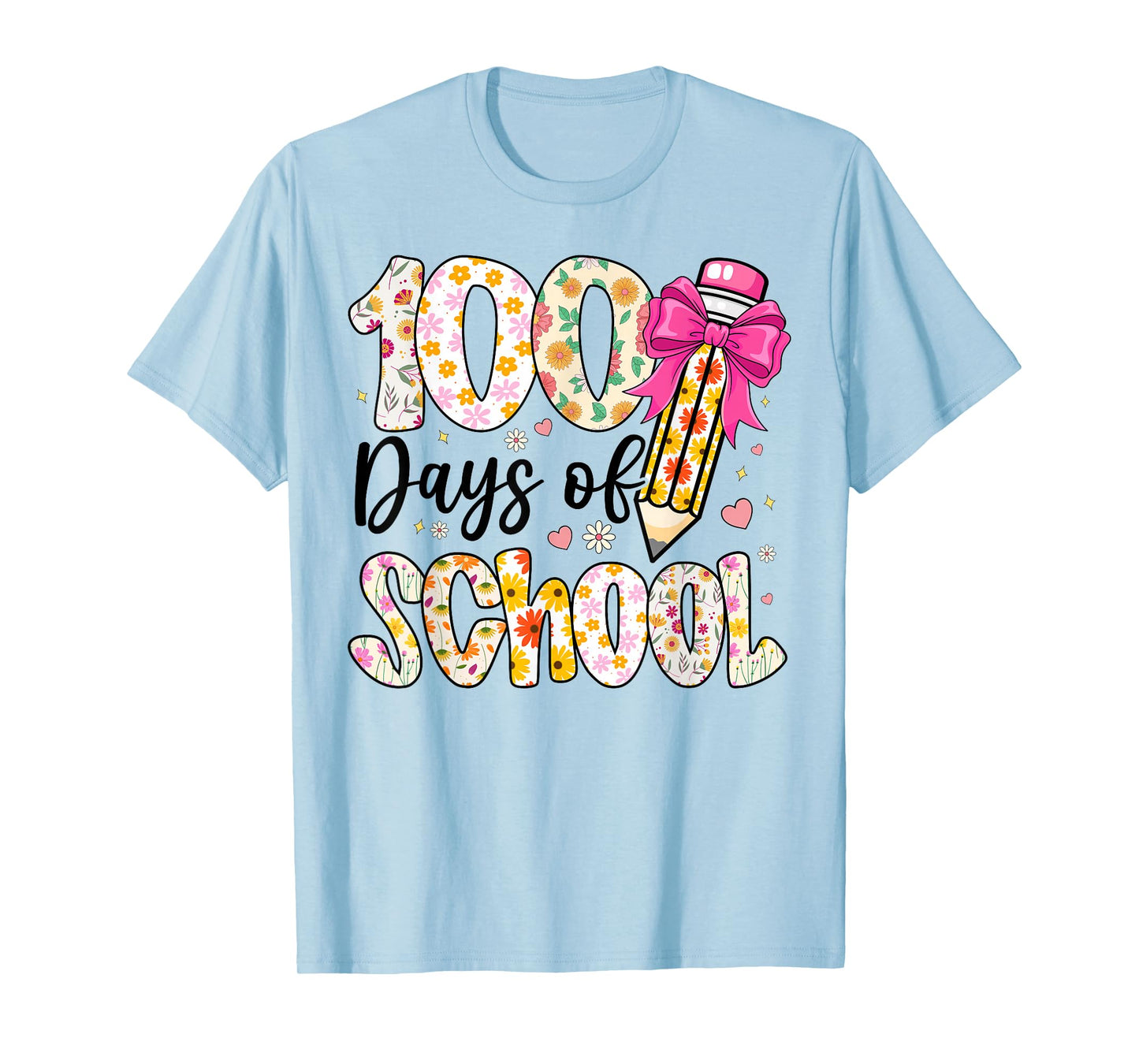 100 Days of School Floral 100th Day of School Teachers Girls T-Shirt