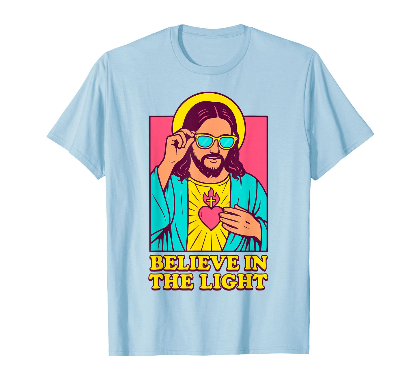 Christian Jesus Believe in The Light Anime Pop Art Pink T-Shirt