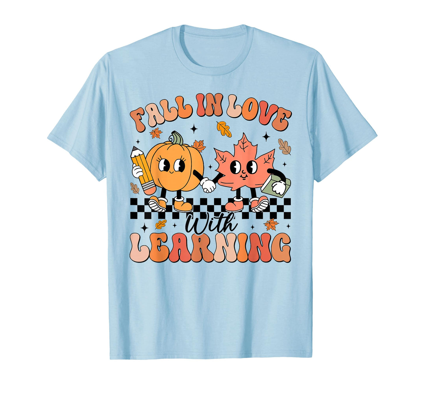 Retro Fall in Love with Learning Autumn Pumpkin Teacher T-Shirt