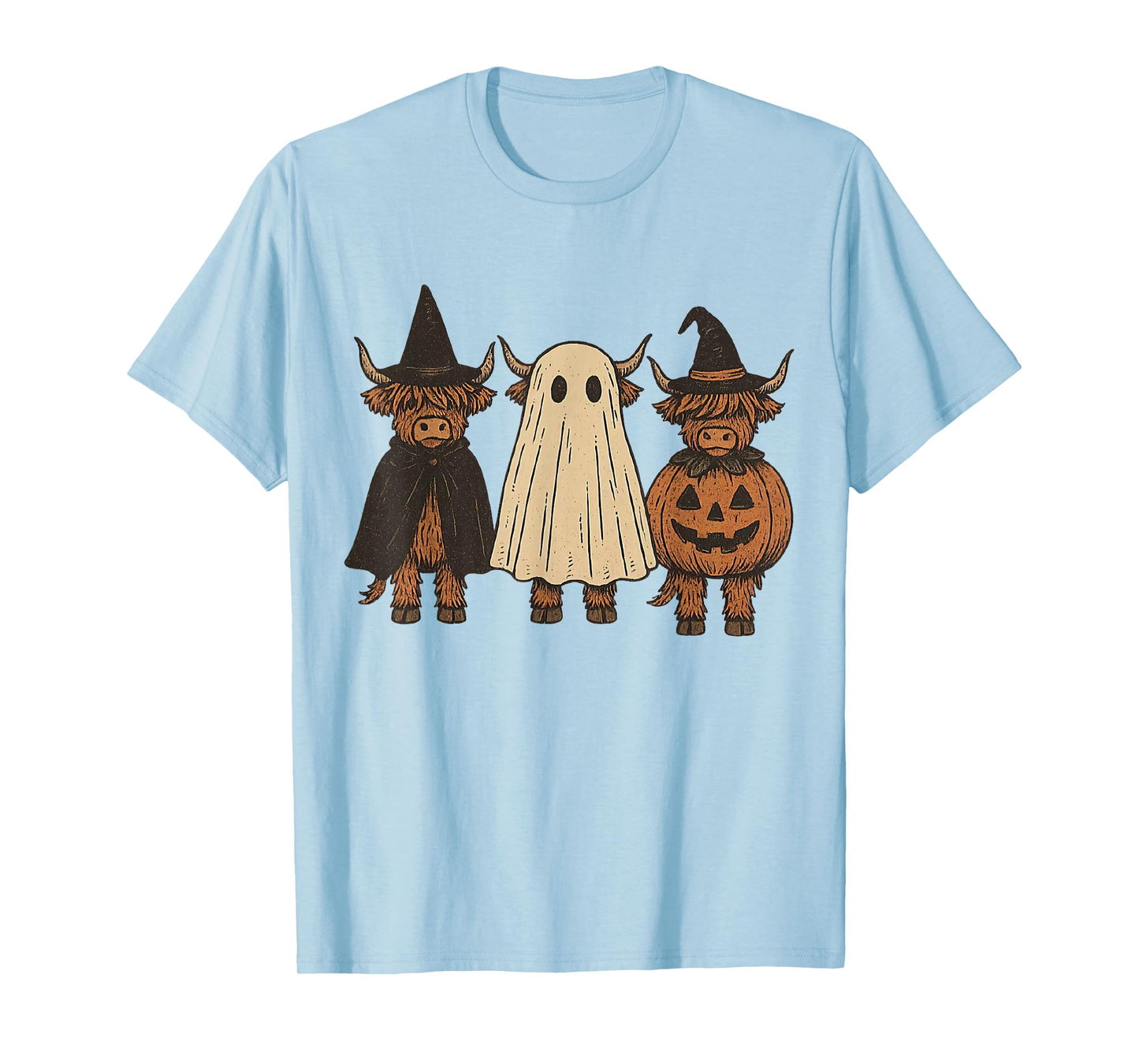 Funny Halloween Highland Cow Ghost Spooky Pumpkin T-Shirt