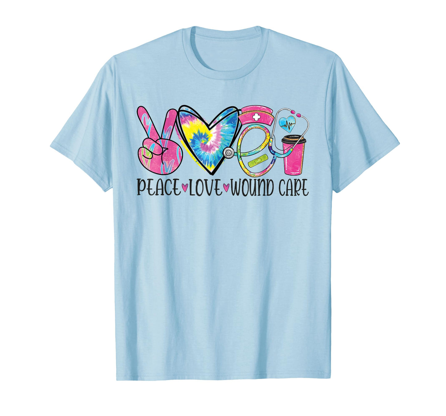 Peace Love Wound Care Nurse Nursing Heart Stethoscope T-Shirt