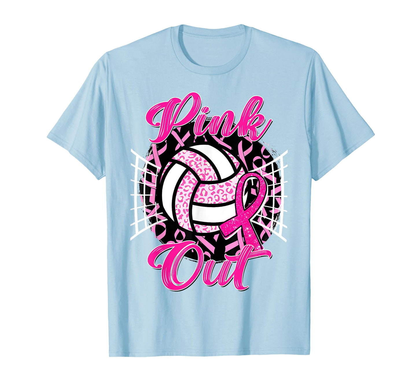 Pink Out Volleyball Ribbon Breast Cancer Awareness Women T-Shirt