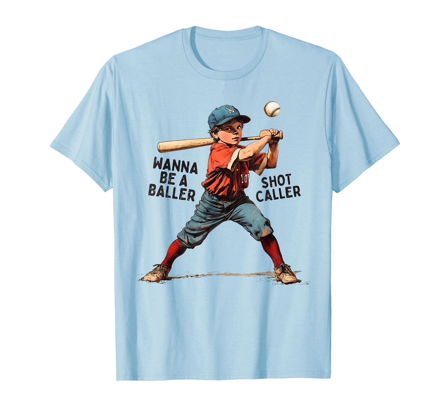 Wanna Be A Baller Shot Caller Retro Game Day Baseball Boy T-Shirt
