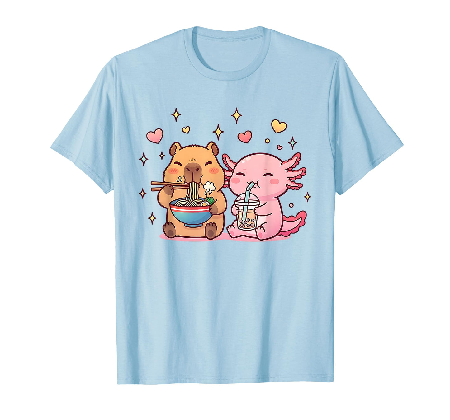 Cute Capybara and Axolotl Kawaii Funny Boba Capibara Kids T-Shirt