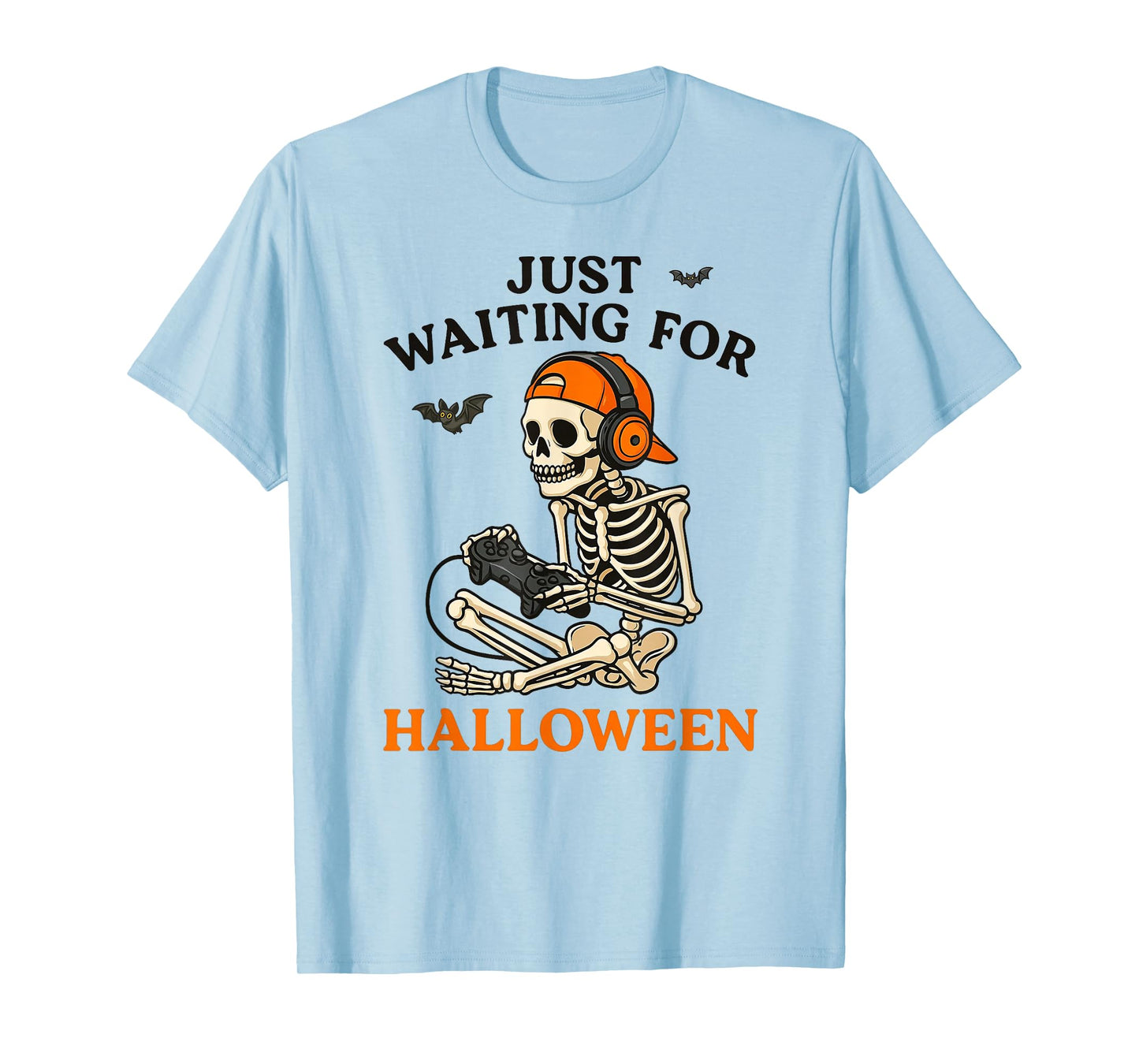 Funny Skeleton Waiting Halloween Gamer Video Gaming Teen Boy T-Shirt