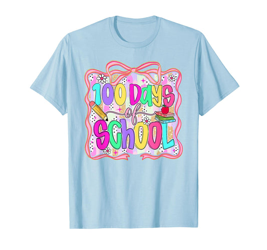 100 Days of School Bow 100th Day of School Teacher Kids Girl T-Shirt
