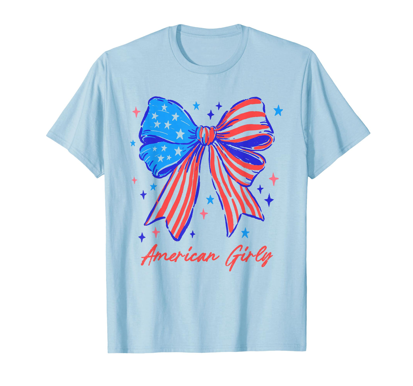 Coquette Bow USA Patriotic American Flag 4th of July Girl T-Shirt