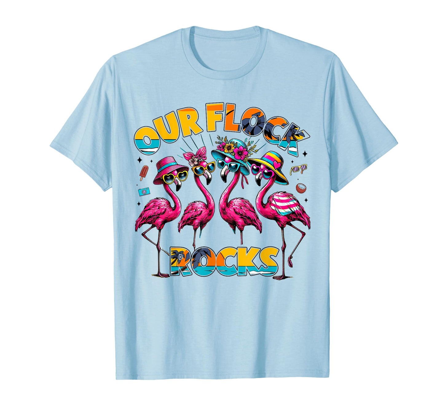 Our Flock Rocks Flamingo Summer Vacation Family Matching T-Shirt