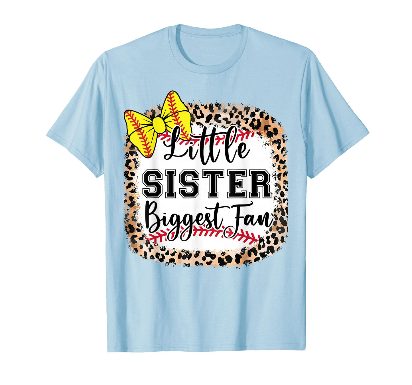 Little Sister Biggest Fan Softball Bow Catcher Teen Girl Mom T-Shirt