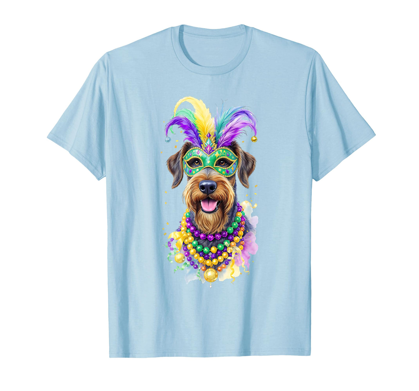 Mardi Gras Airedale Terrier Dog Carnival Mask Beads Art T-Shirt