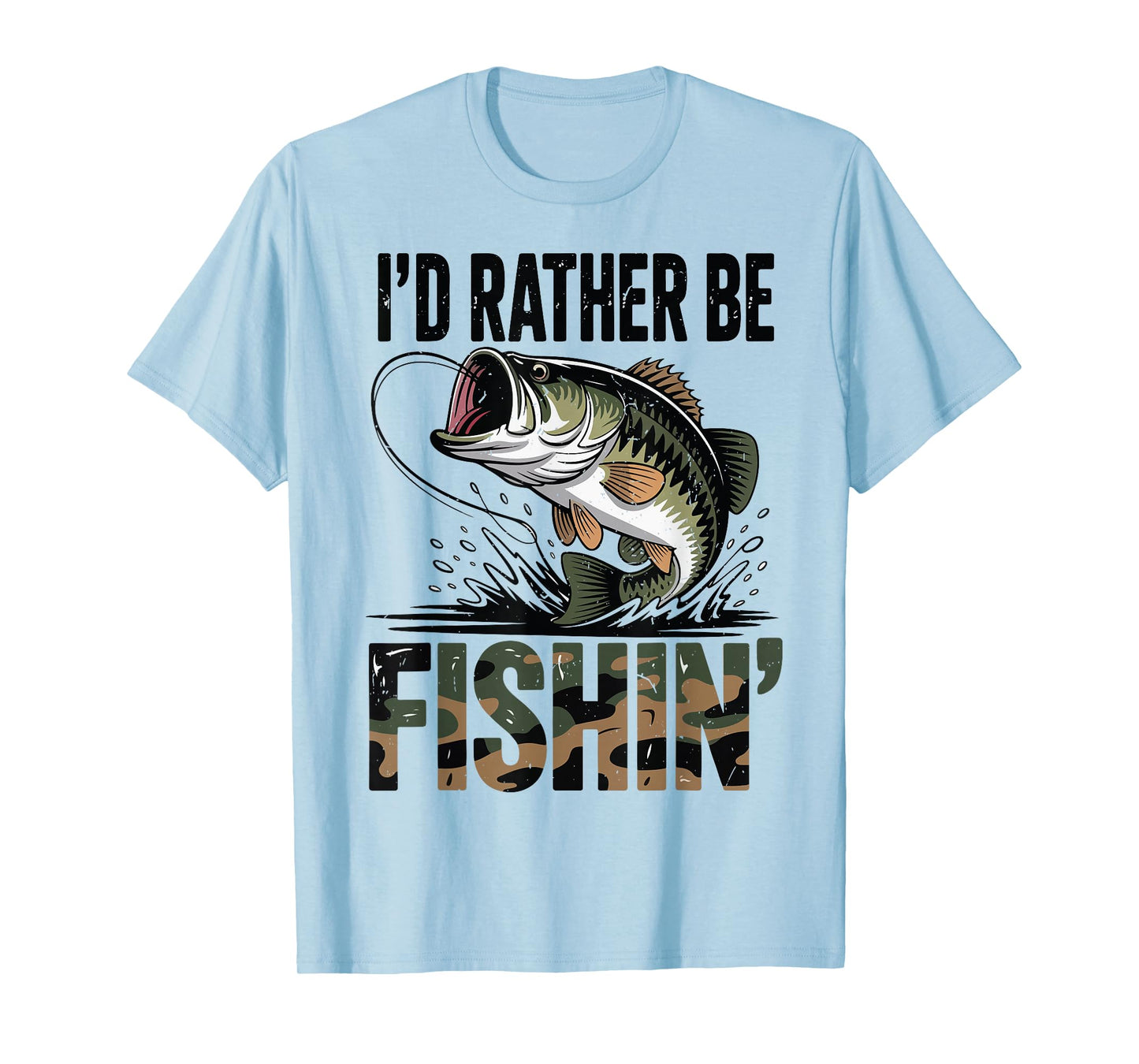 Youth Men Id Rather Be Fishing Camo Bass Fish Dad Joke Funny T-Shirt