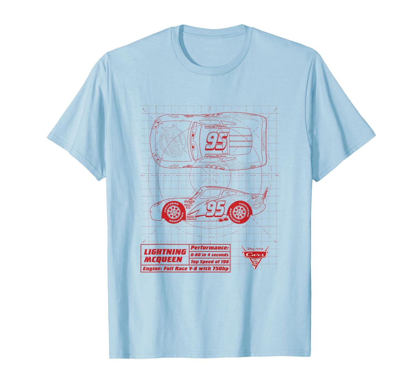 Disney Pixar Cars Lightning McQueen Red Blueprint T-Shirt