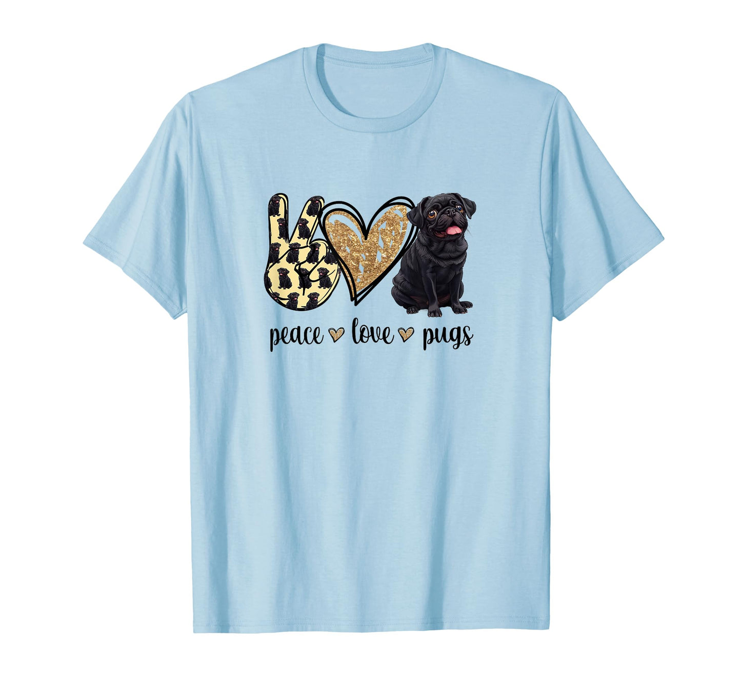 Funny Womens Peace Love Black Pug Lover T-Shirt