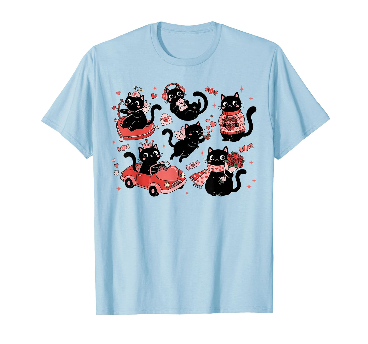 Retro Black Cat Heart Valentines Day Cute Kitten Lover T-Shirt