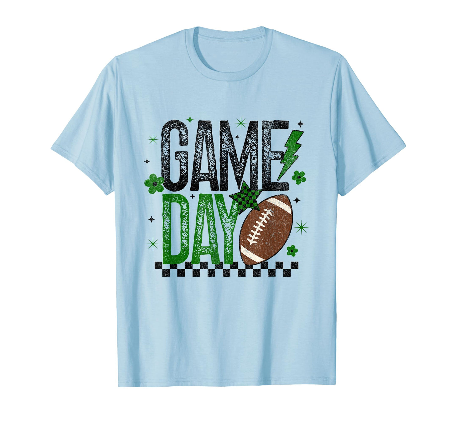 Game Day Retro Football Season Green & Black Lightning Bolt T-Shirt
