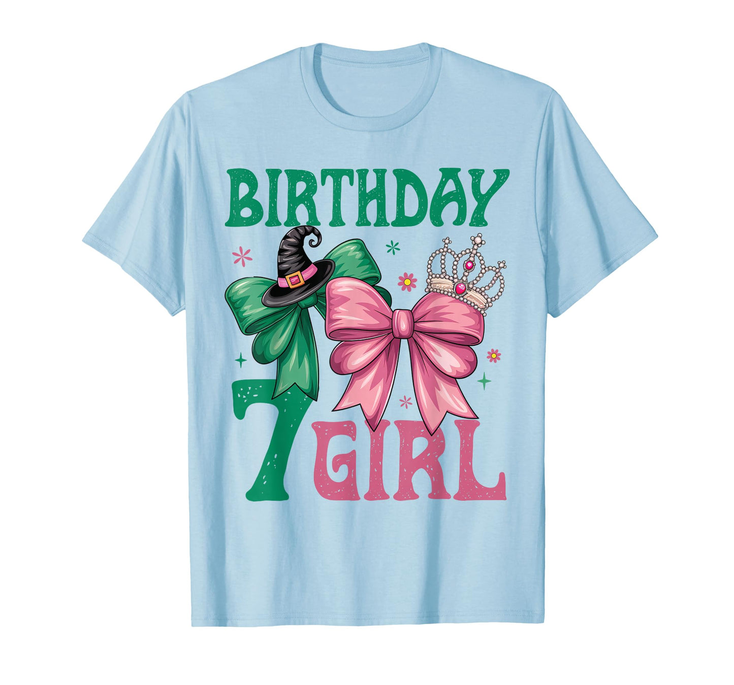 7th Birthday Girl Witch Pink Green 7 Year Old Birthday Girl T-Shirt