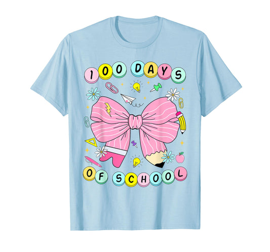 100 Days of School Girls Coquette Bow 100th Day of School T-Shirt