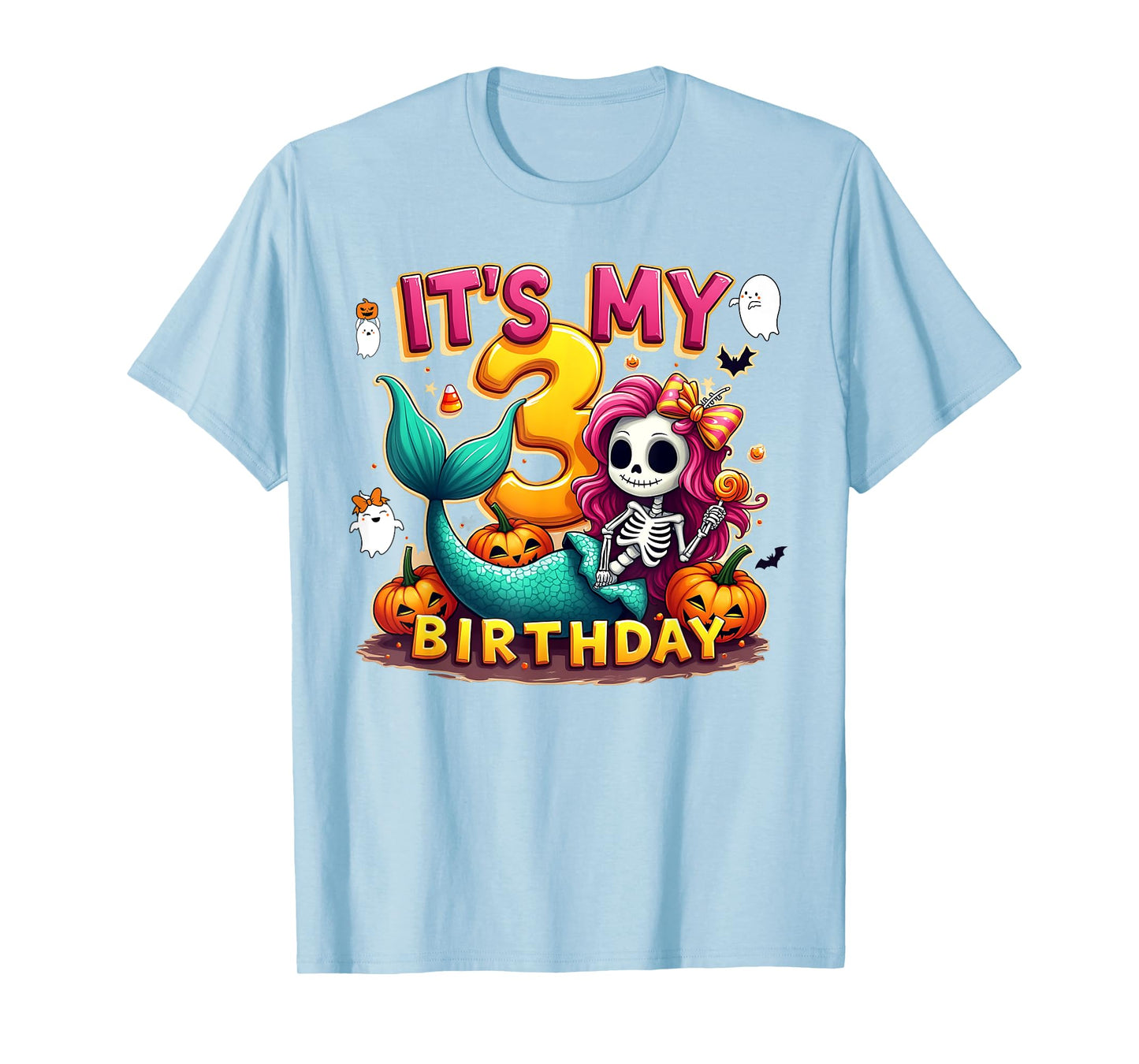 Kids It's My 3rd Birthday Girl Halloween Mermaid Skeleton T-Shirt