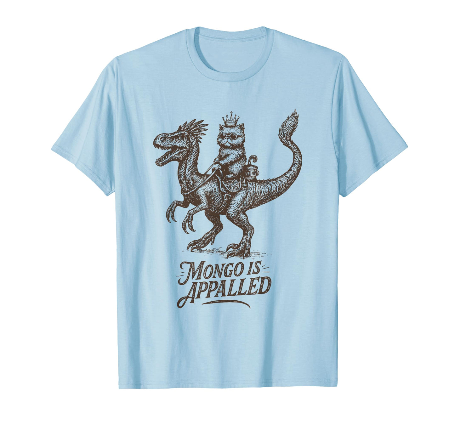 Retro Mongo is Appalled Princess Cat Riding Dinosaur Womens T-Shirt