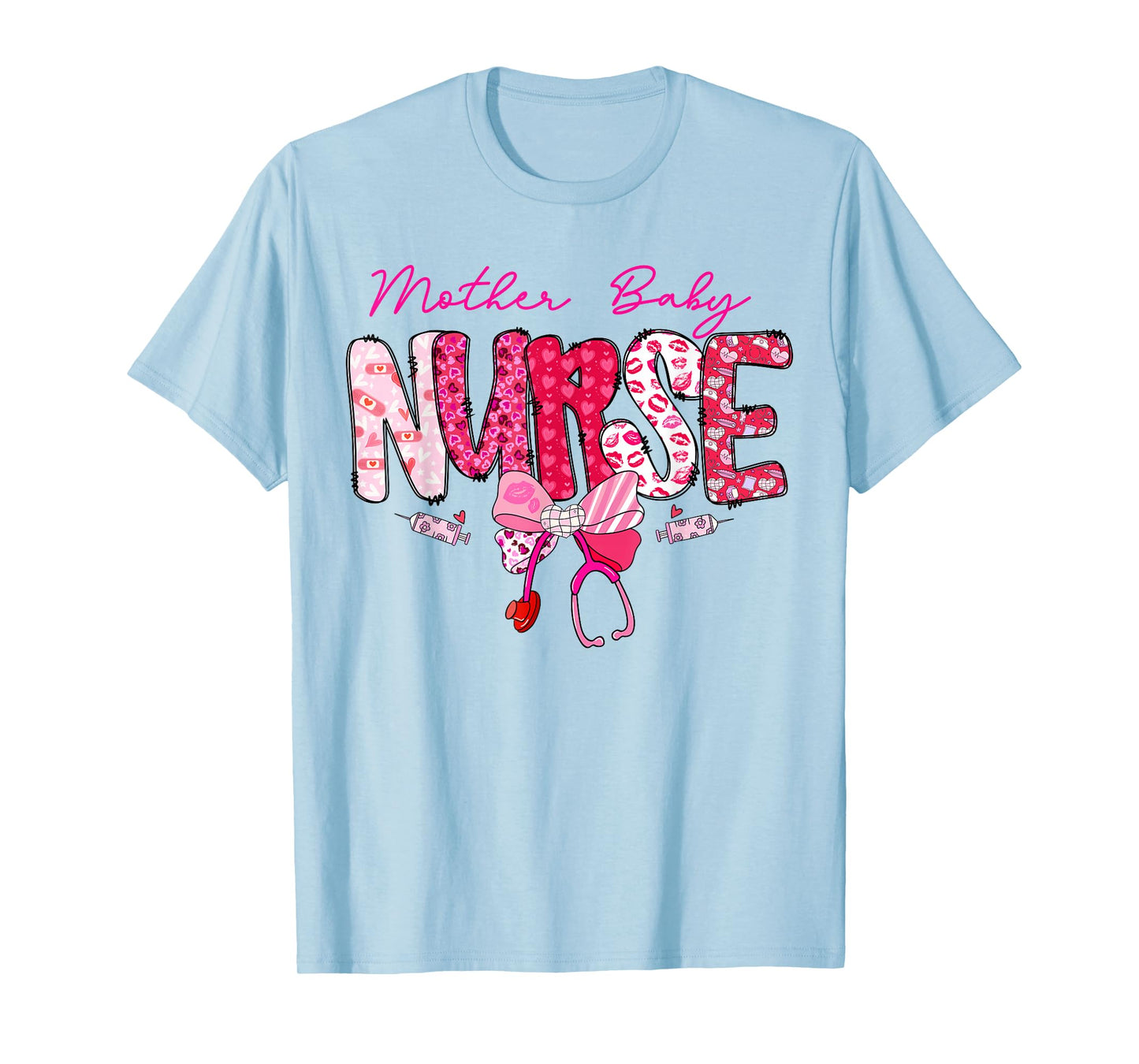 Mother Baby Nurse Valentine's Day Stethoscope Coquette Bow T-Shirt