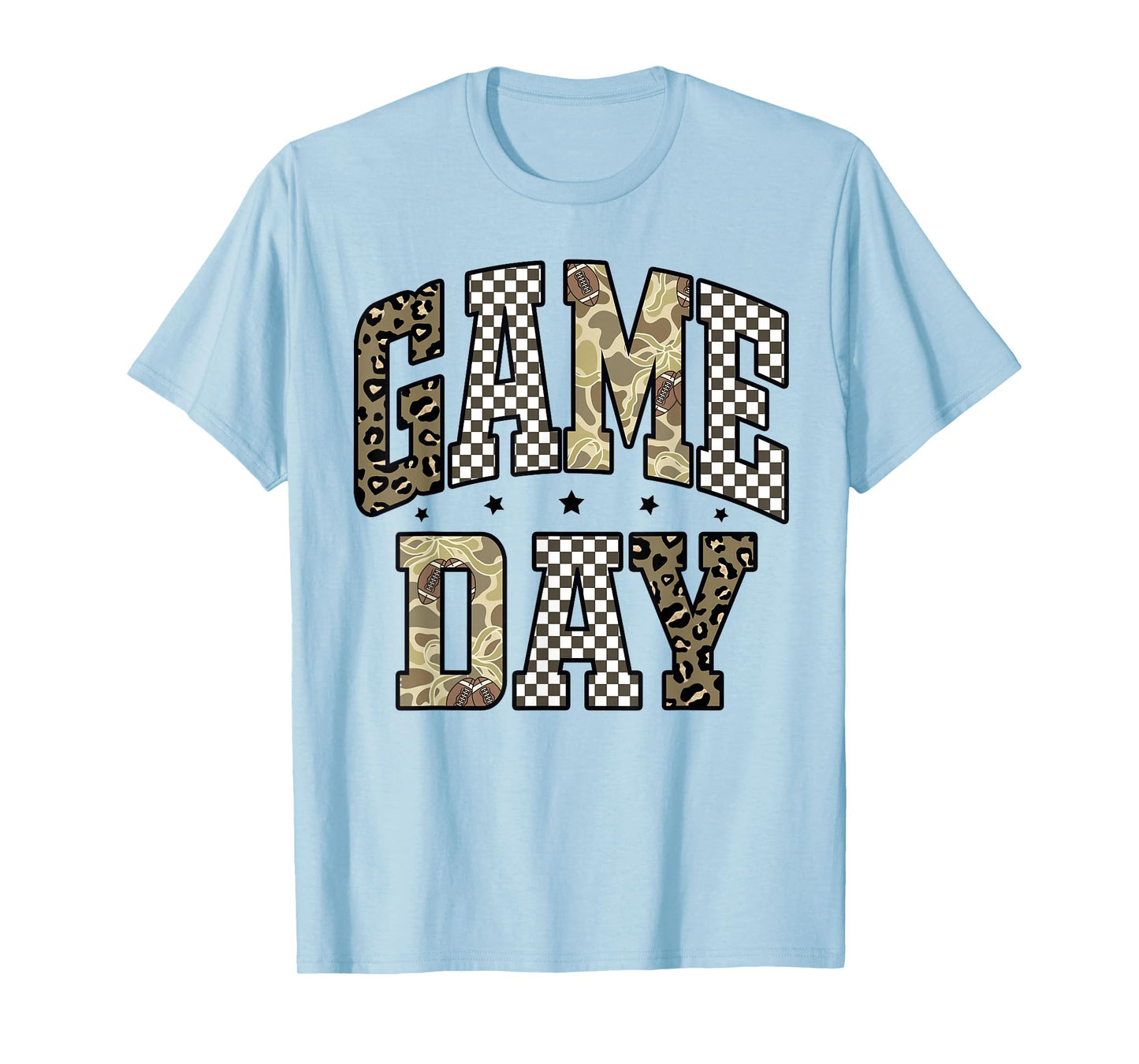 Game Day Football Leopard Camo Checker Touchdown Season T-Shirt
