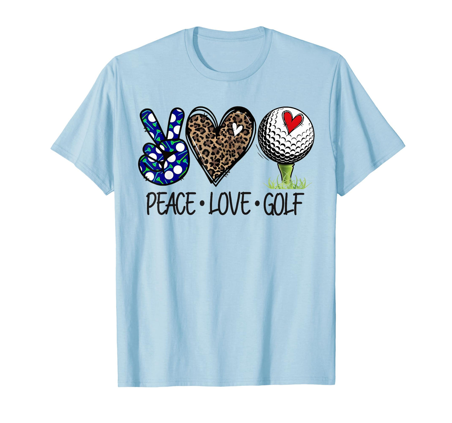 Peace Love Golf Funny Leopard Heart Golf Lovers T-Shirt