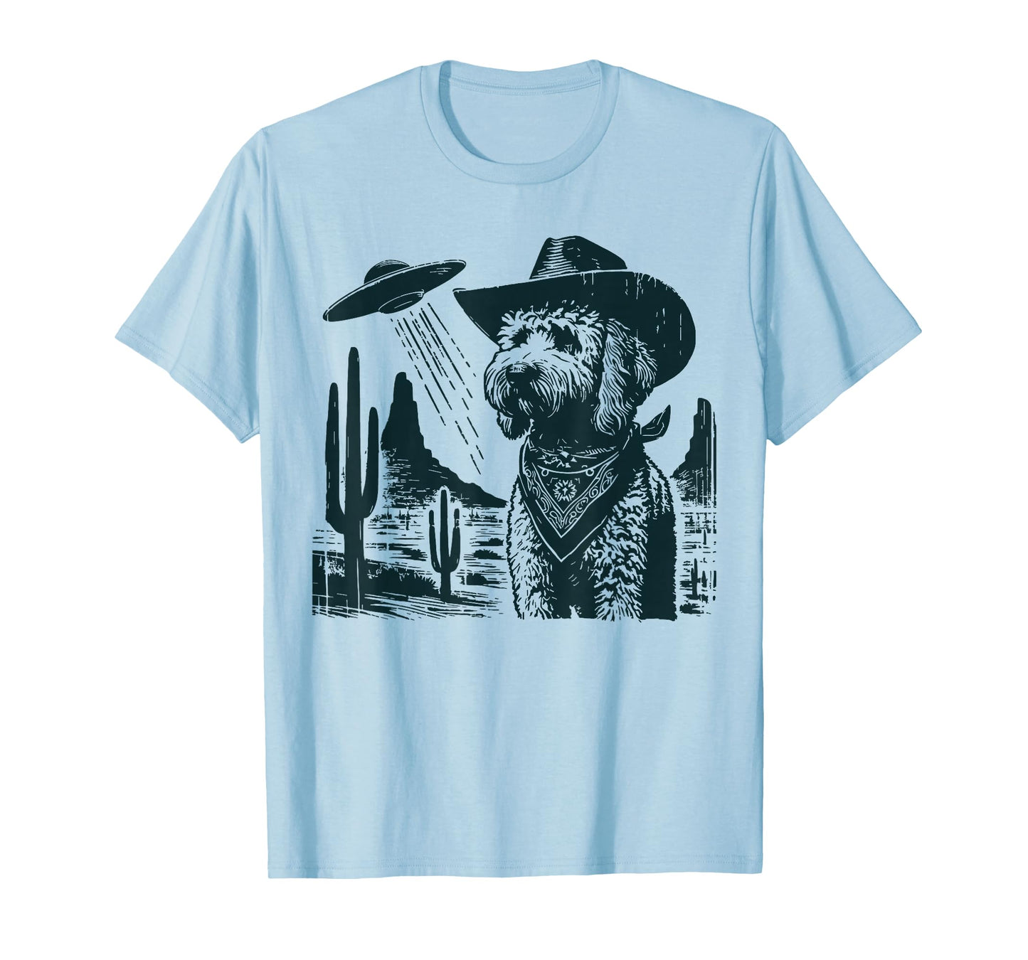 Vintage Golden Doodle UFO Western Cowboy Doodle Dog T-Shirt