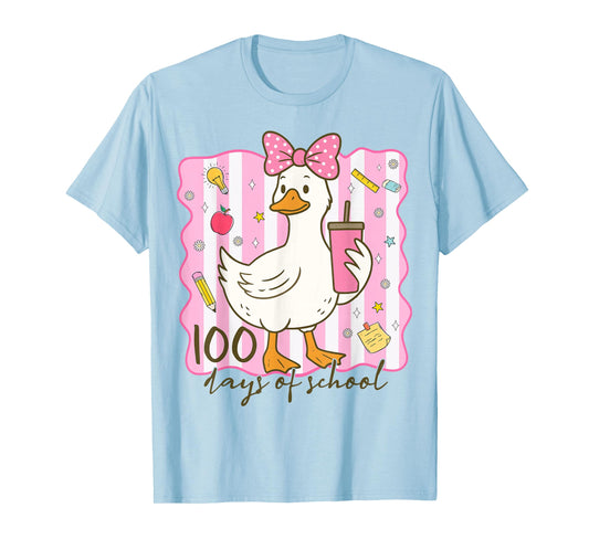 100 Days of School Goose Bow 100th Day of School Girls T-Shirt