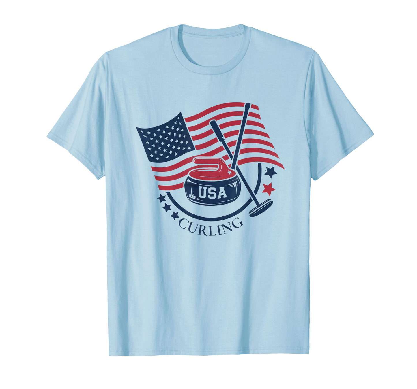 Curling Stone USA American Flag Curler Broom Sports Gear T-Shirt