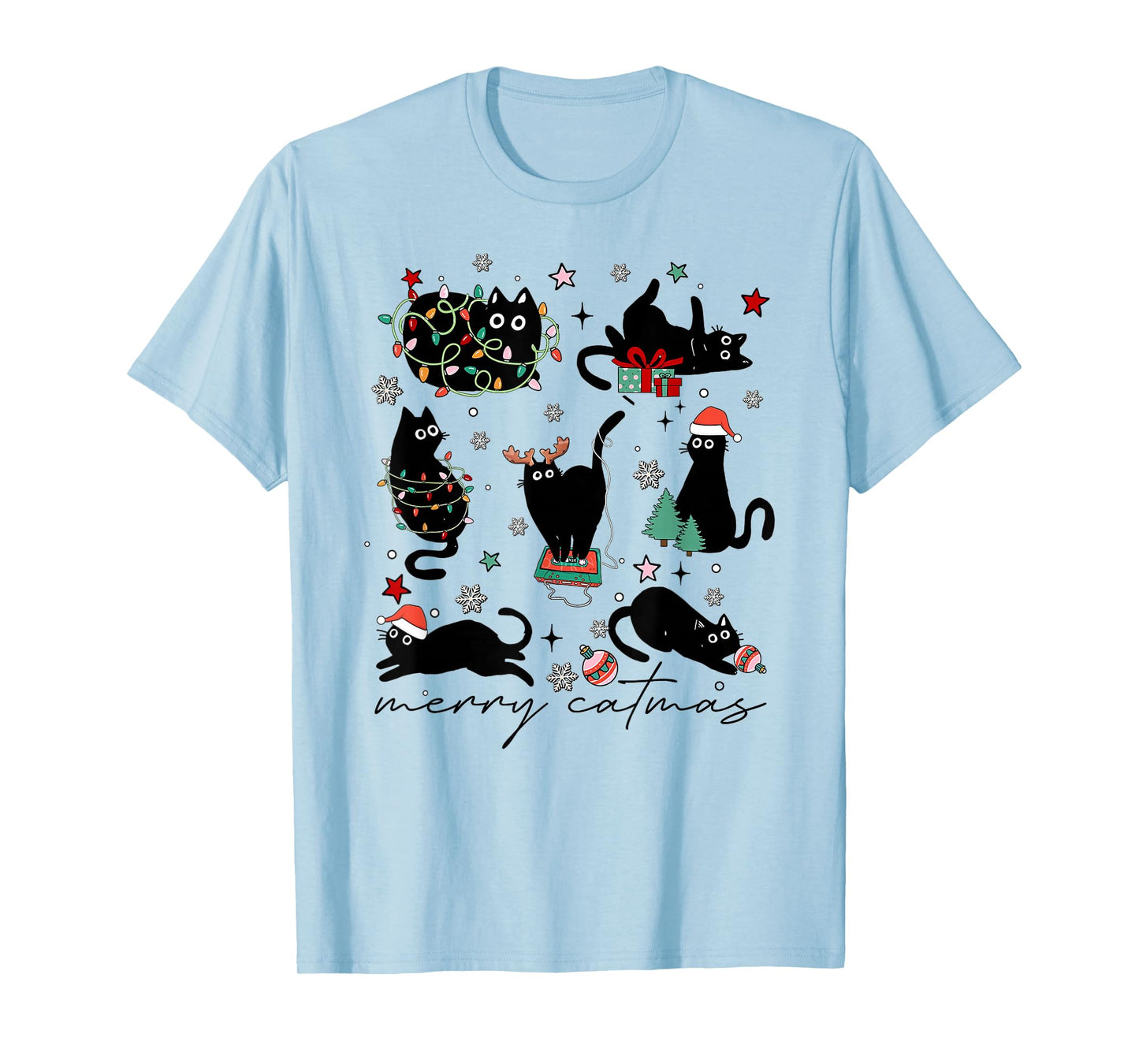 Meowy Catmas Cat Christmas Cute Kitten Cats Santa Hat Xmas T-Shirt