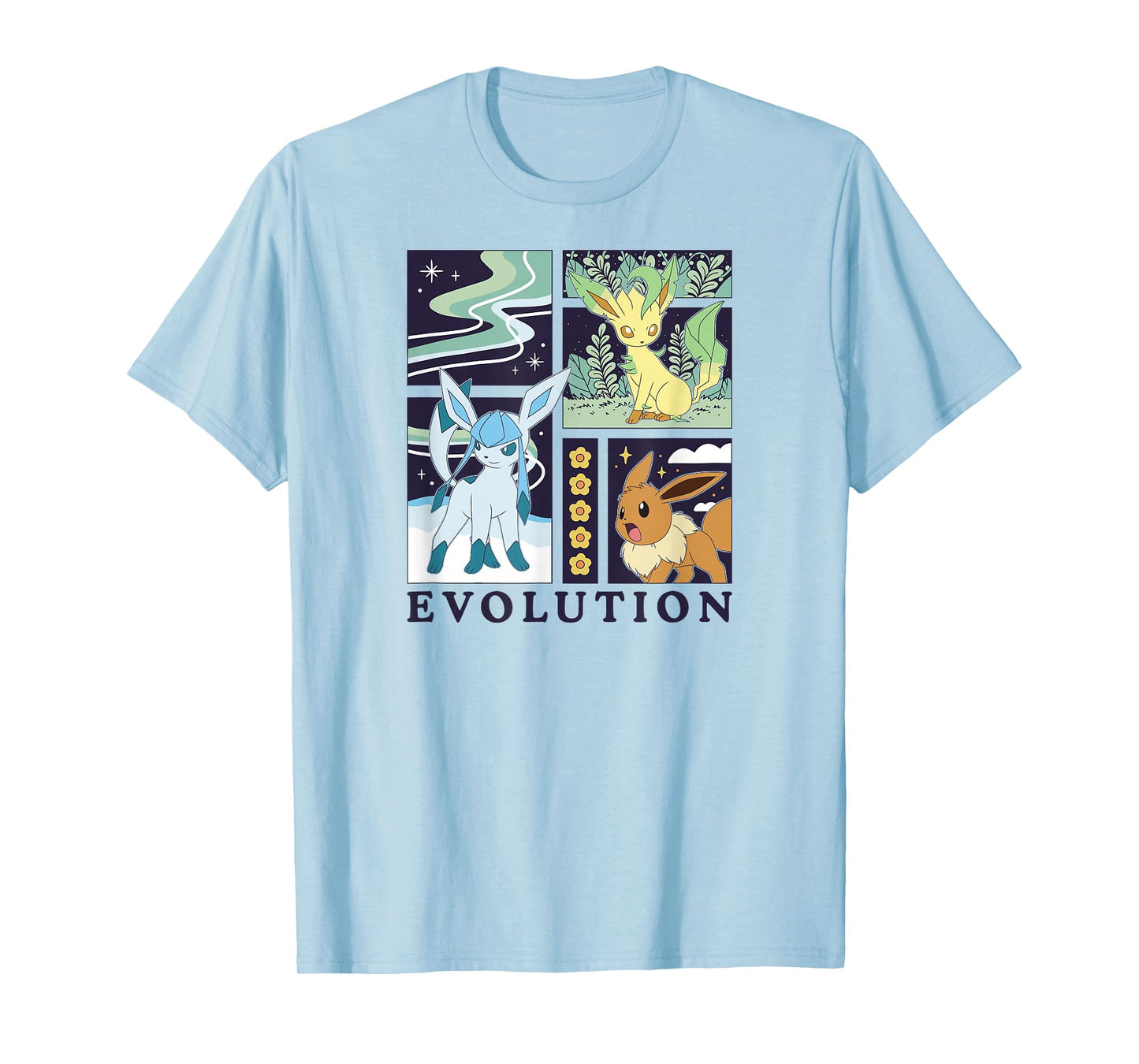 Pokémon - Eevee Glaceon Leafeon Evolution Ice Grass Normal T-Shirt