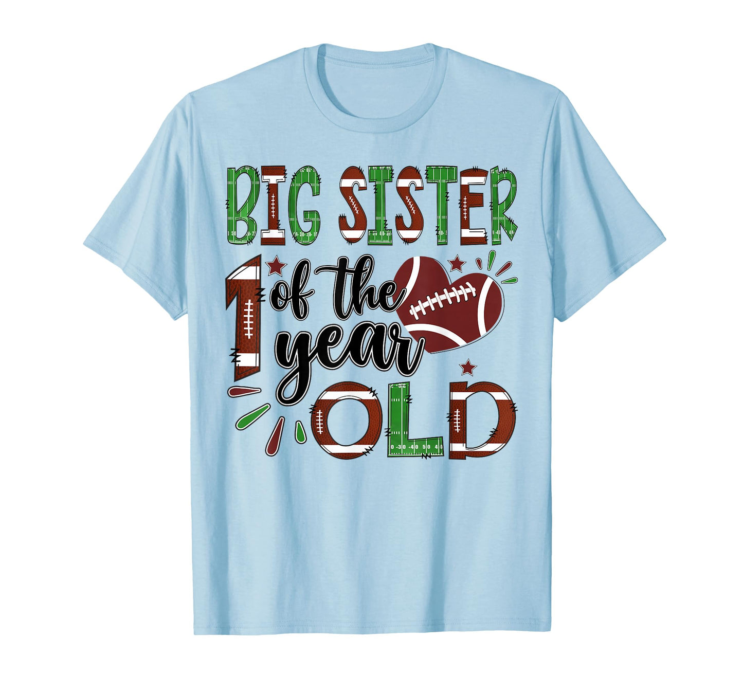 Big Sister Of The 1 Year Old Football 1St Year Down Birthday T-Shirt
