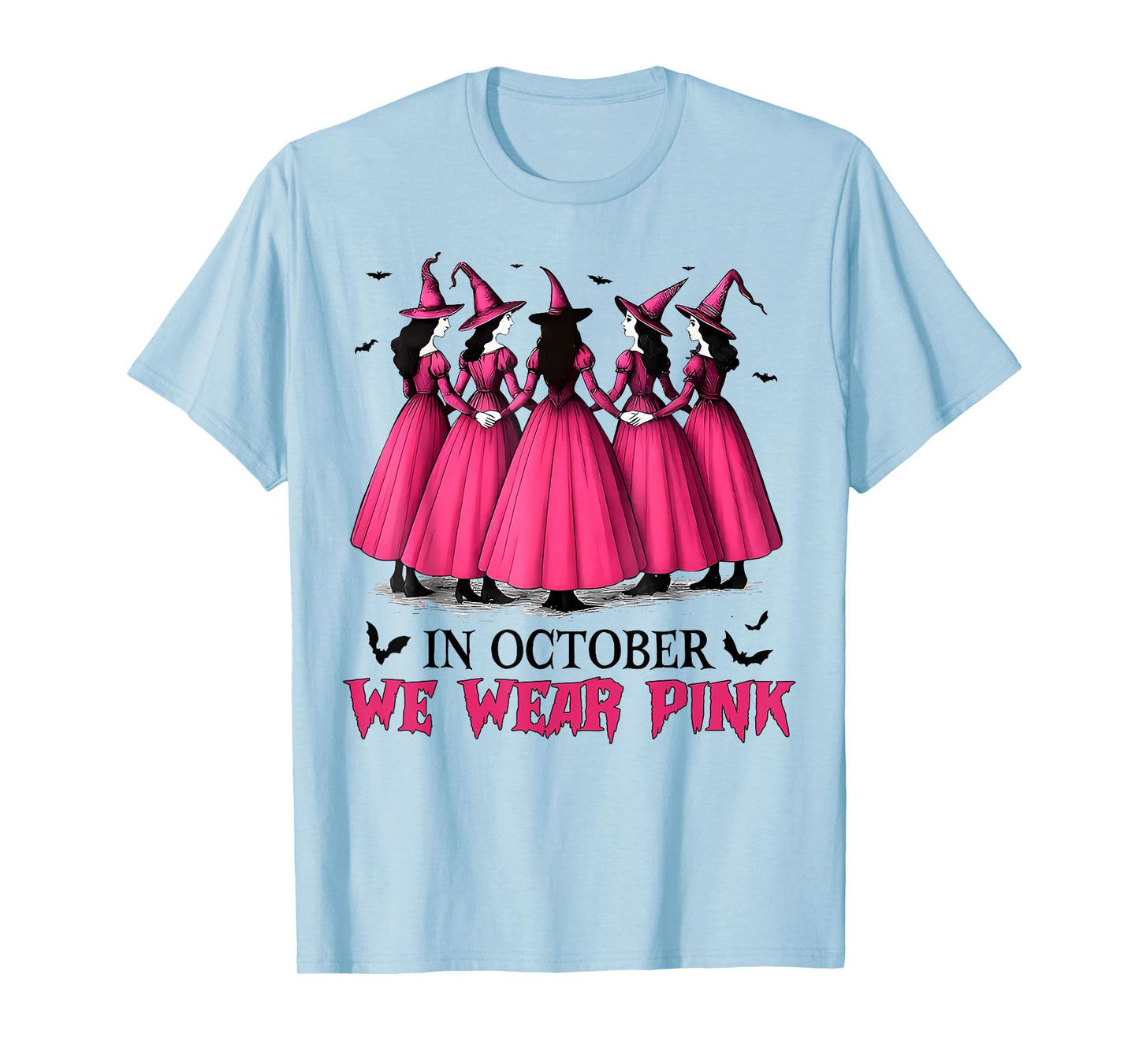 in October We Wear Pink Spooky Witch Halloween Breast Cancer T-Shirt