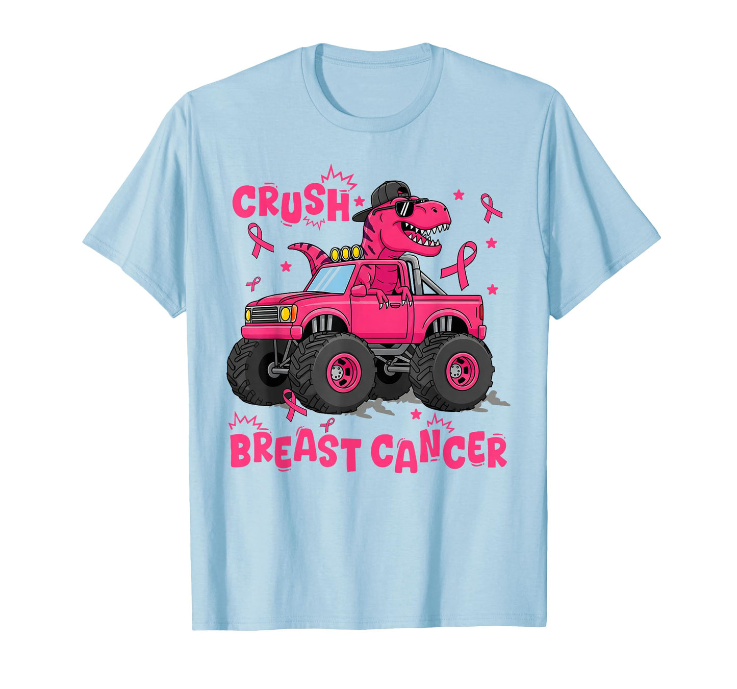 Crush Breast Cancer Awareness Monster Truck Dinosaur Boys T-Shirt