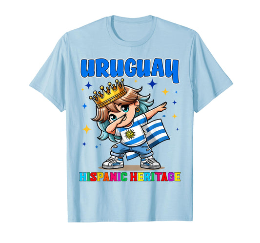 Uruguay Dabbing Girl Hispanic Heritage Celebration for Kids T-Shirt
