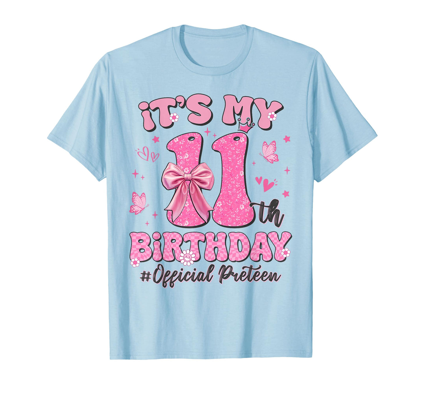 Its My 11th Birthday Girl Official Preteen Pink Coquette Bow T-Shirt