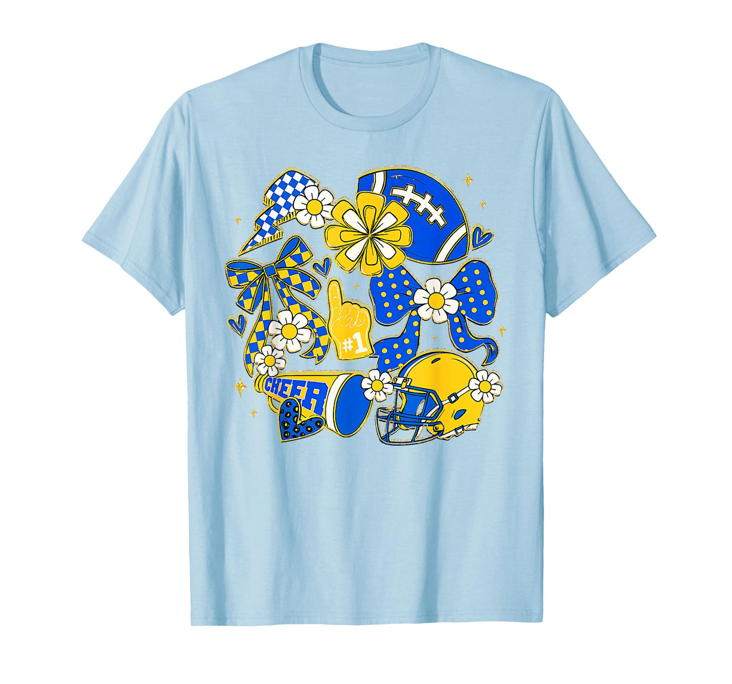 Retro Blue & Gold Cheer Football Game Day Coquette Bow T-Shirt